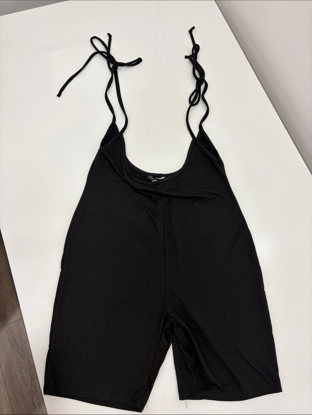Fashion Nova Black Tie-Shoulder Romper
